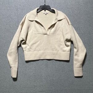 Reformation Women's Francesco cotton polo Collared Knit Sweater Beige Cropped XS